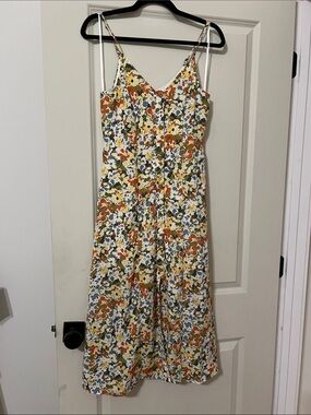 NWT Sienna Sky Floral V-Neck Spaghetti Strap Sundress in White, Orange & Olive